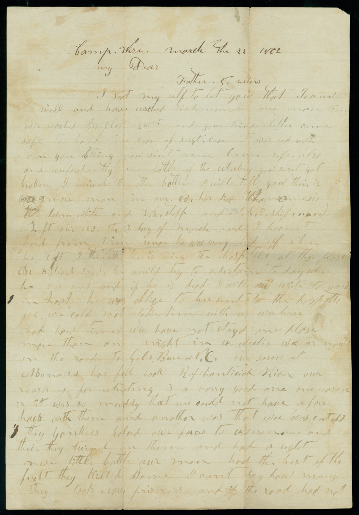 Letter, Jesse Albert Shipman, Camp Wise, Virginia, to Andrew R. Shipman