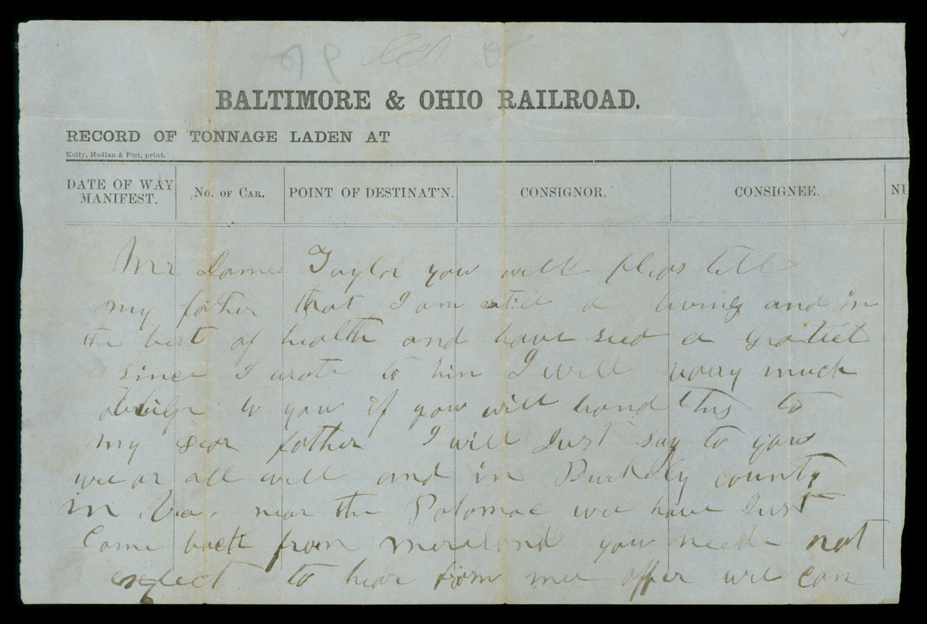Letter, Jesse Albert Shipman, Berkely County, West Virginia, to Andrew R. Shipman