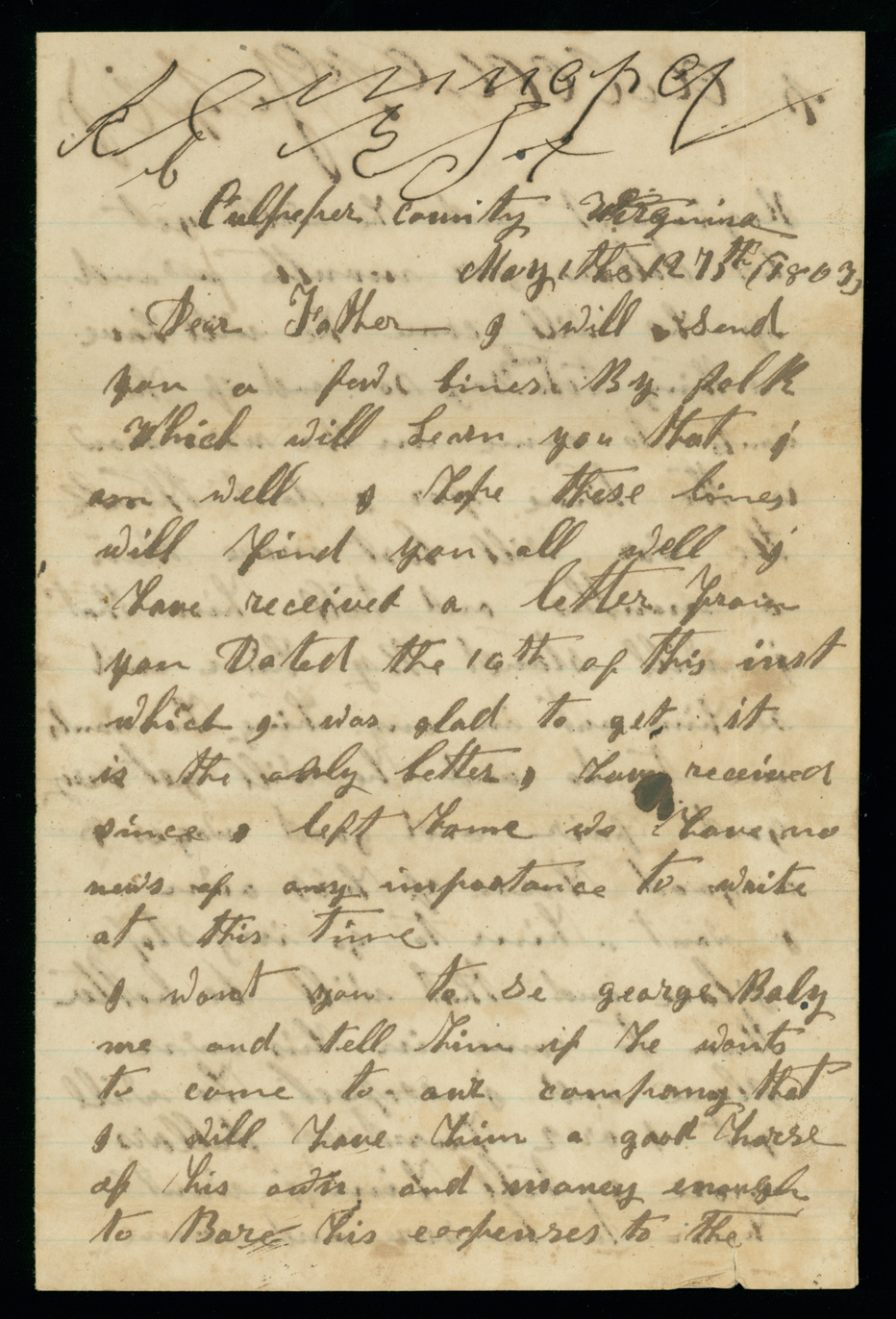 Letter, Jesse Albert Shipman, Culpeper County, Virginia, to Andrew R. Shipman