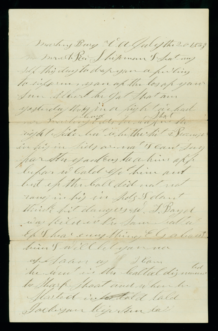 Letter, A.P. Corn, Martinsburg, Virginia, to Andrew R. Shipman