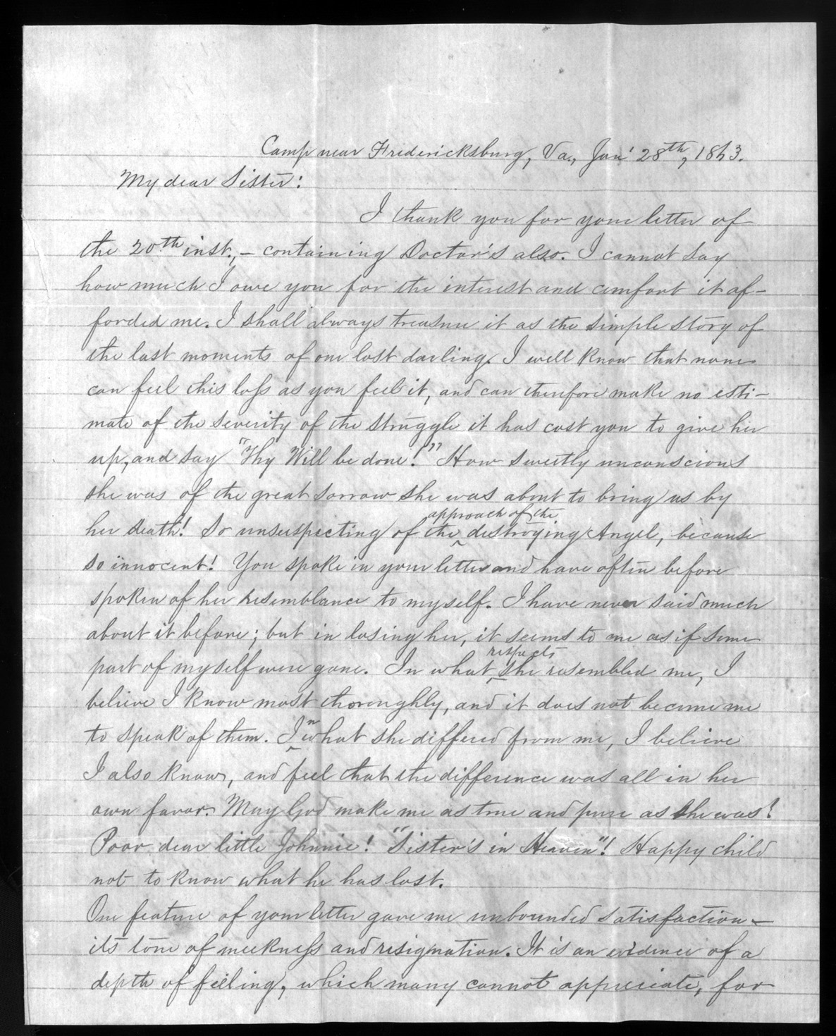 Letter, William W. Sillers, Camp near Fredericksburg, Virginia, to Frances Sillers Holmes