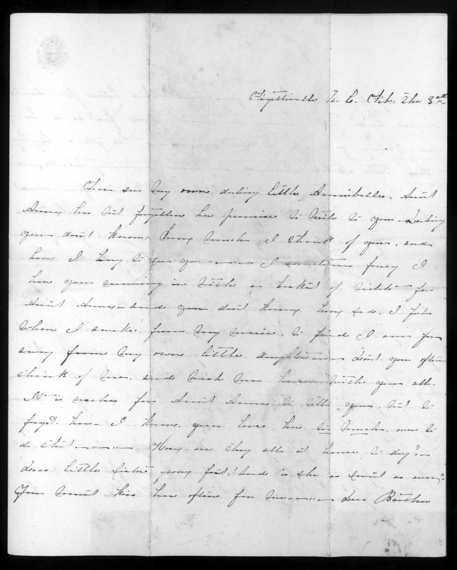 Letter, Anna Holmes, Fayetteville, North Carolina, to Annbell Holmes