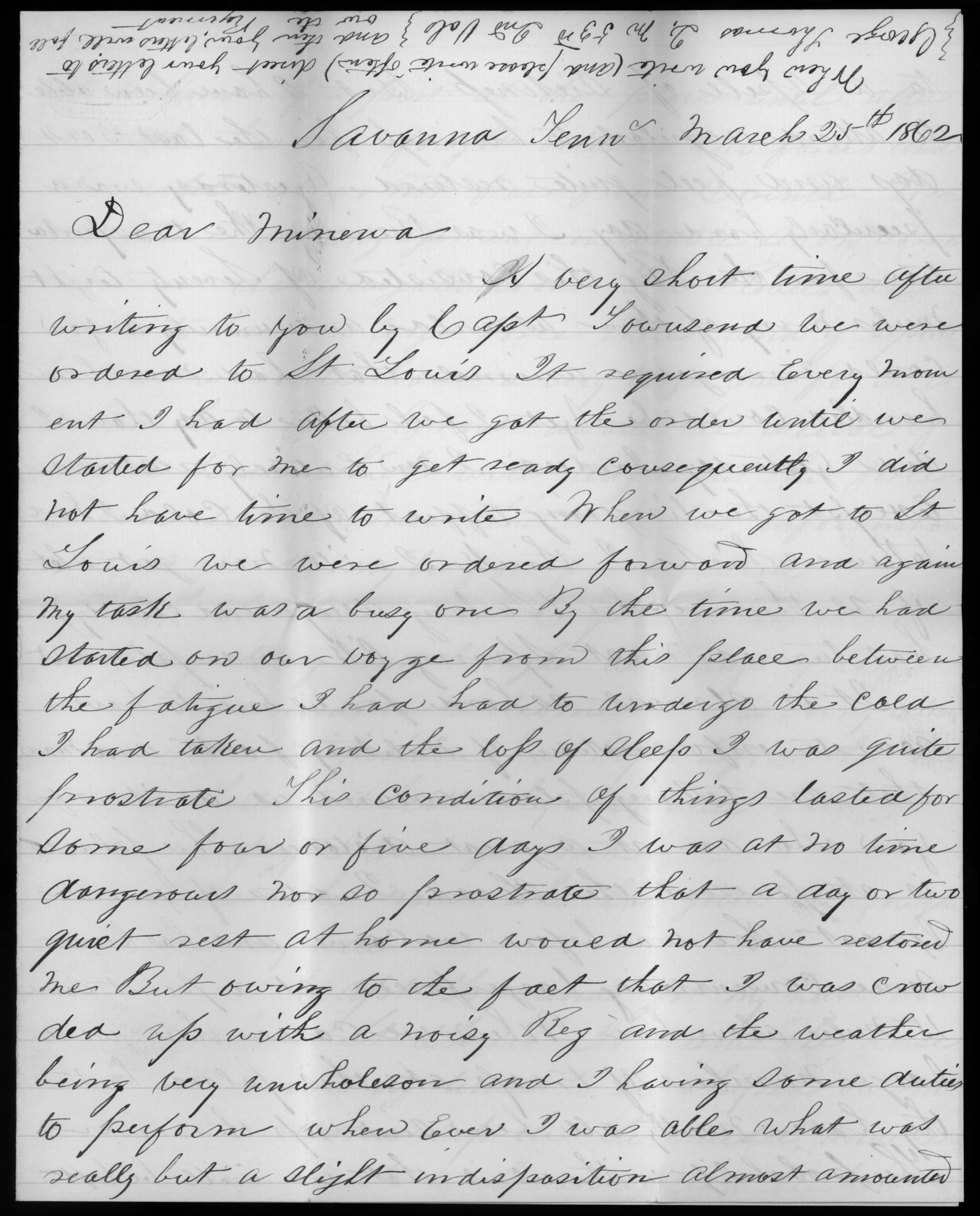 Letter, George Thomas, Savannah, Tennessee, to Minerva Thomas