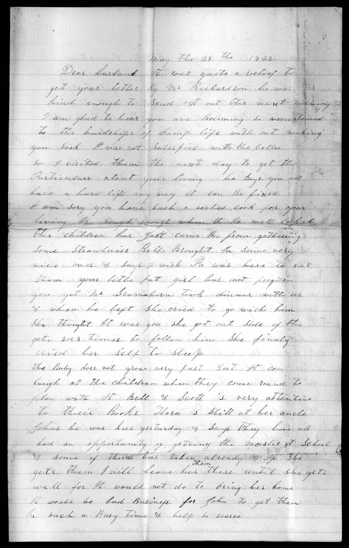 Letter, Minerva Thomas, Rockport, Indiana, to George Thomas