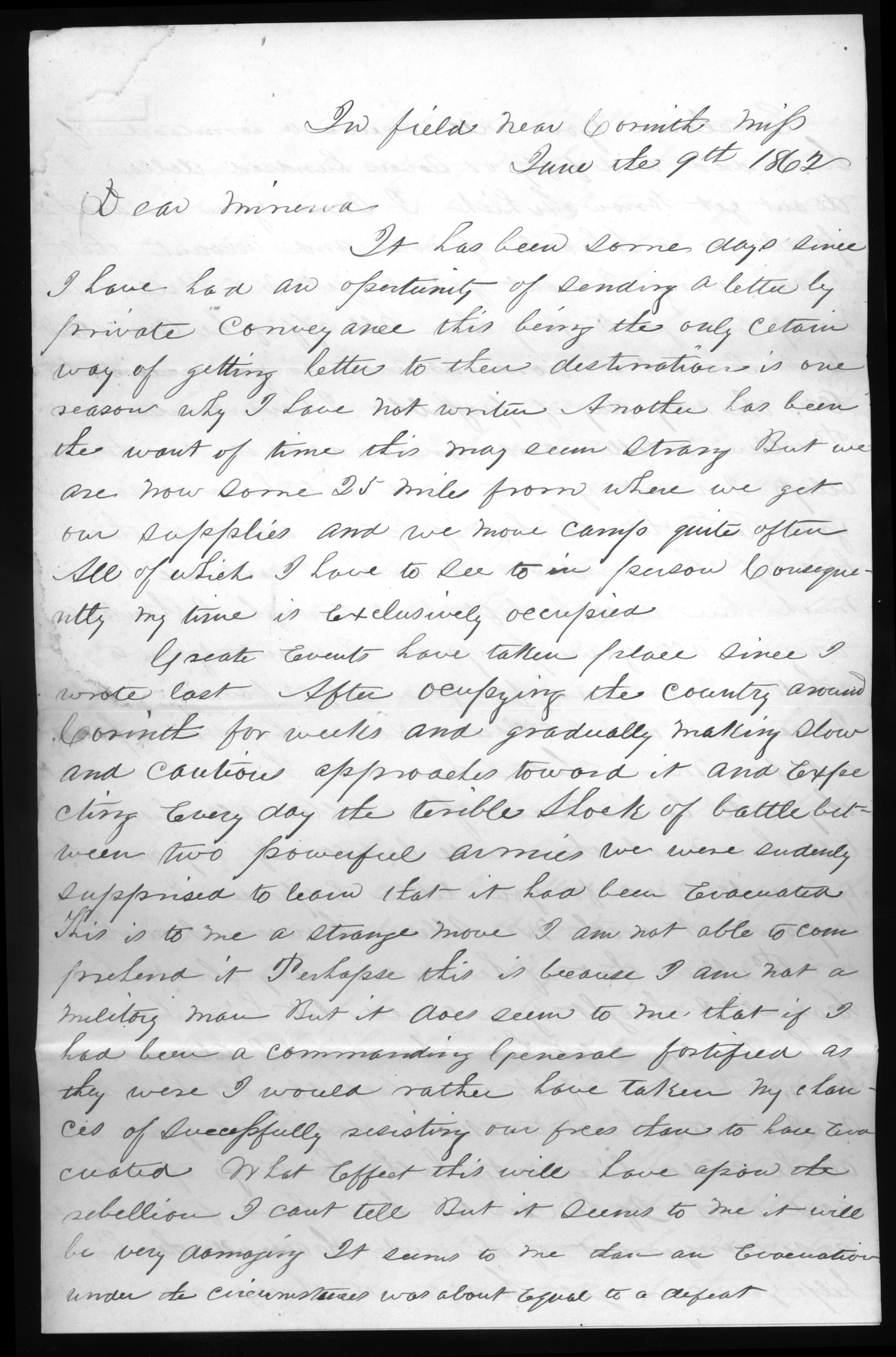 Letter, George Thomas, Corinth Mississippi, to Minerva Thomas