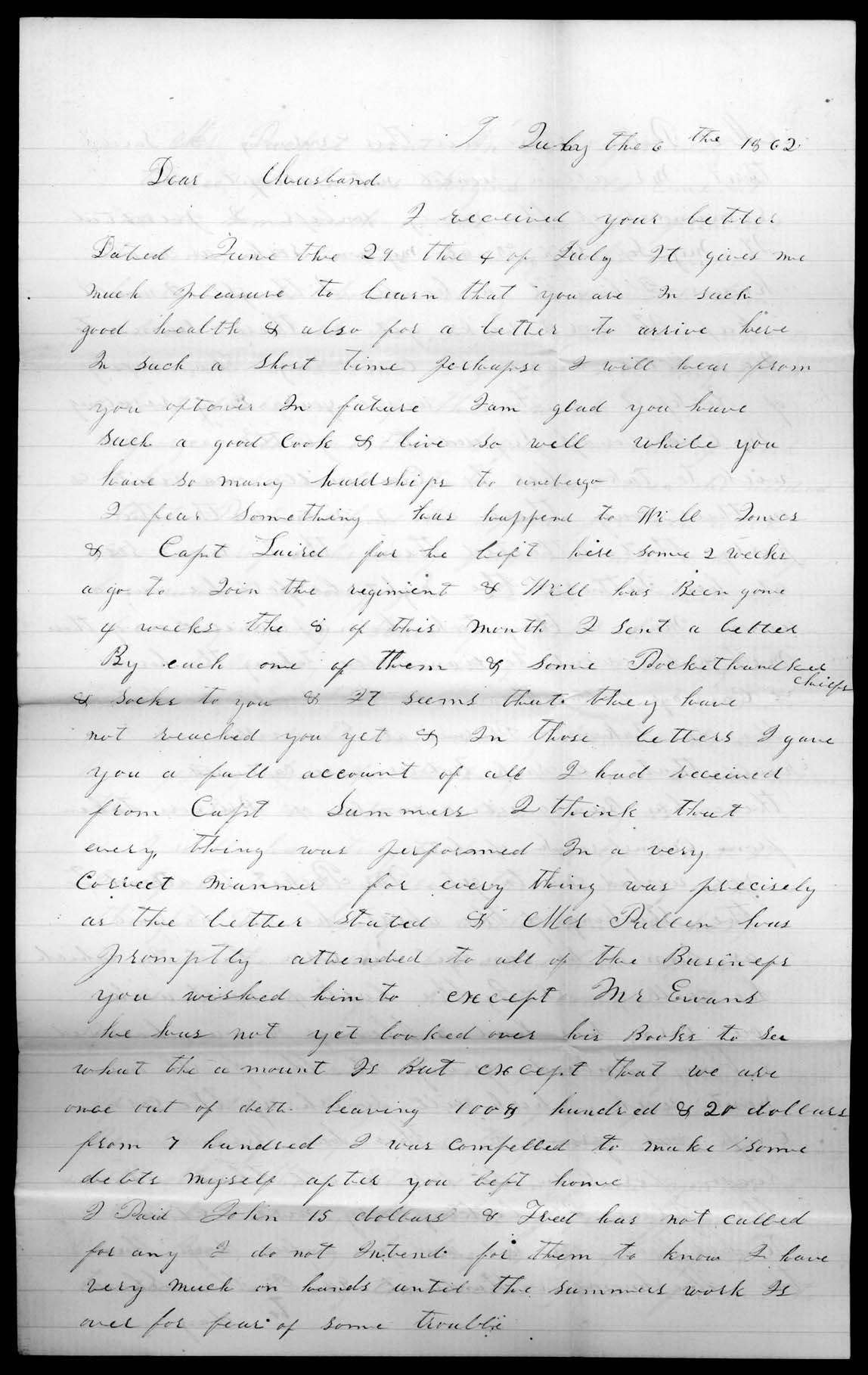 Letter, Minerva Thomas, Rockport, Indiana, to George Thomas