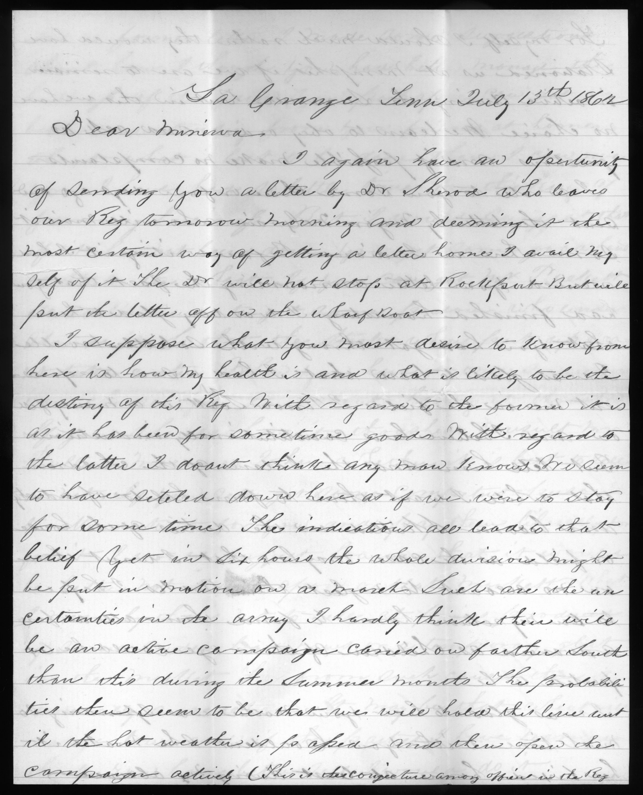Letter, George Thomas, La Grange, Tennessee, to Minerva Thomas