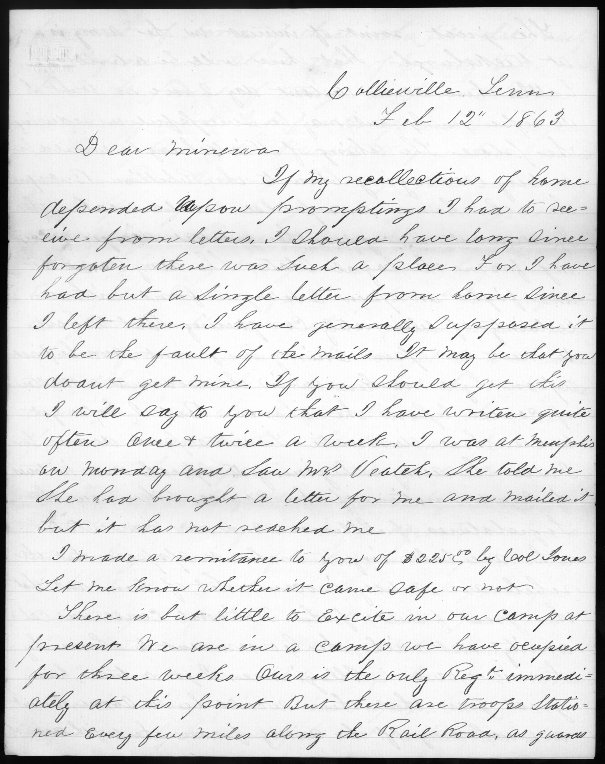 Letter, George Thomas, Collierville, Tennessee, to Minerva Thomas
