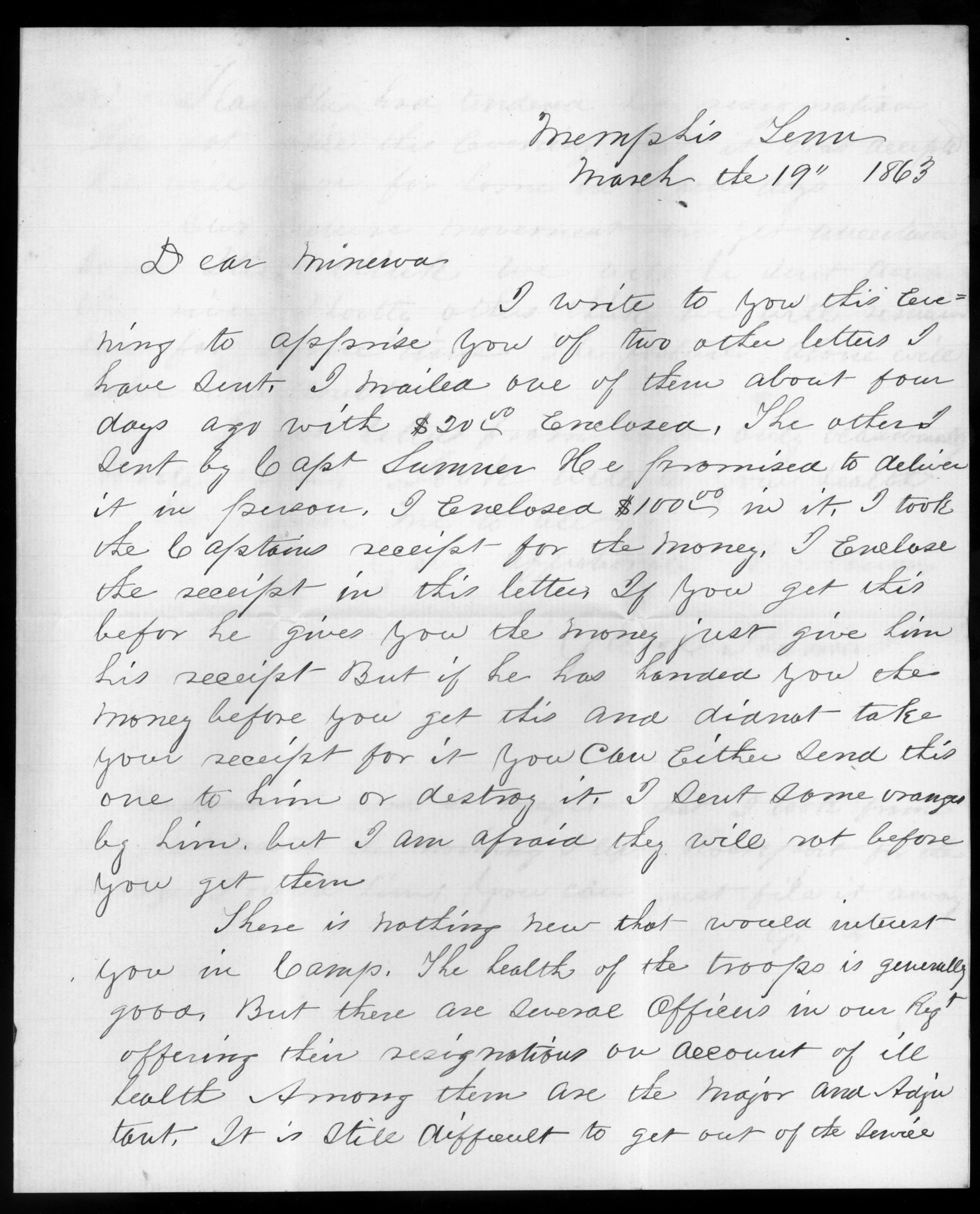 Letter, George Thomas, Memphis, Tennessee, to Minerva Thomas