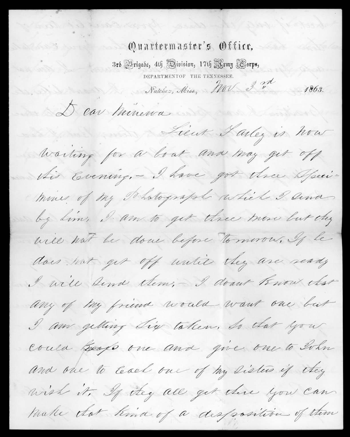 Letter, George Thomas, Matchez, Mississippi, to Minerva Thomas