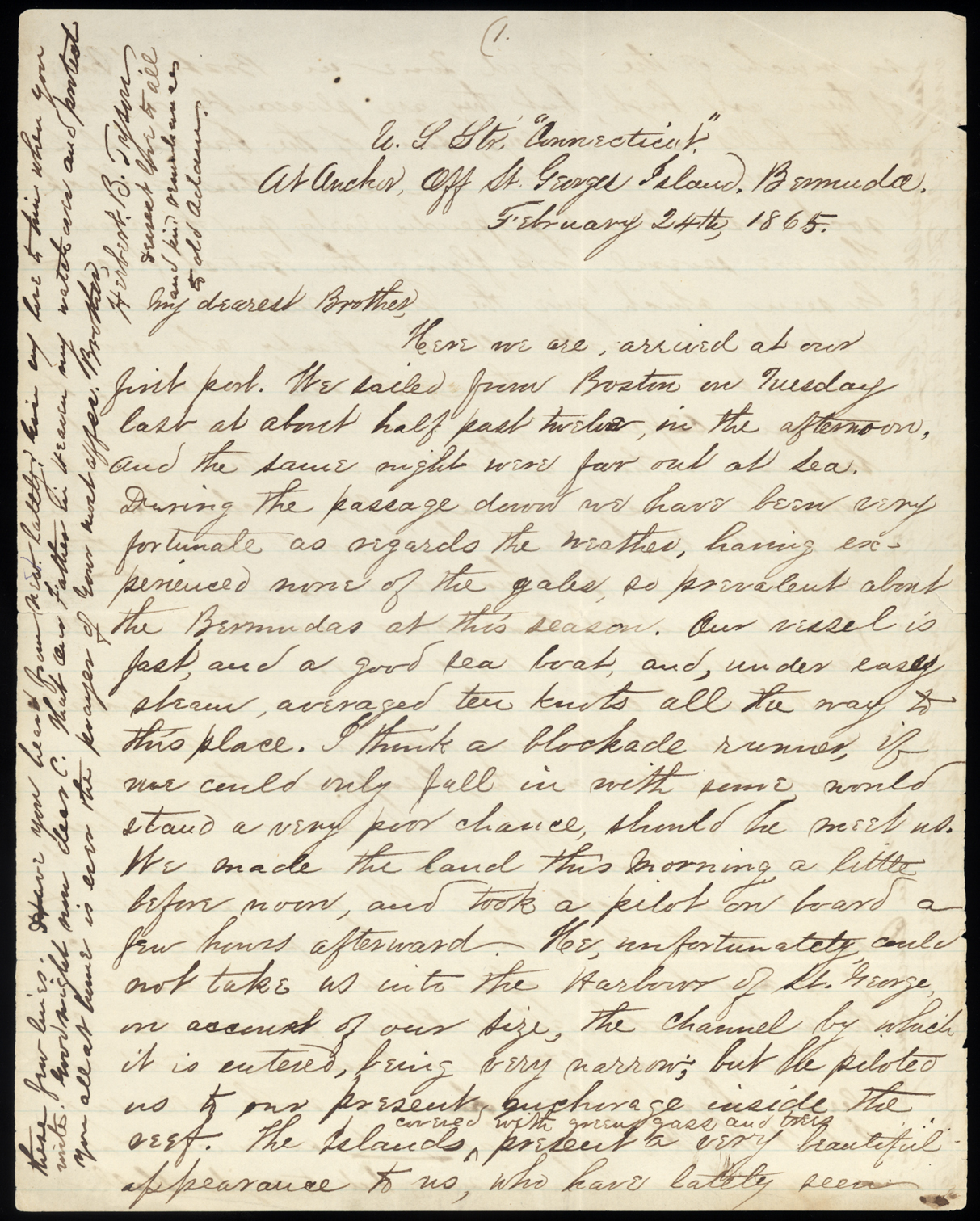 Letter, Herbert B. Tyson, Off St. George&#39;s Island, Bermuda, to Carroll S. Tyson