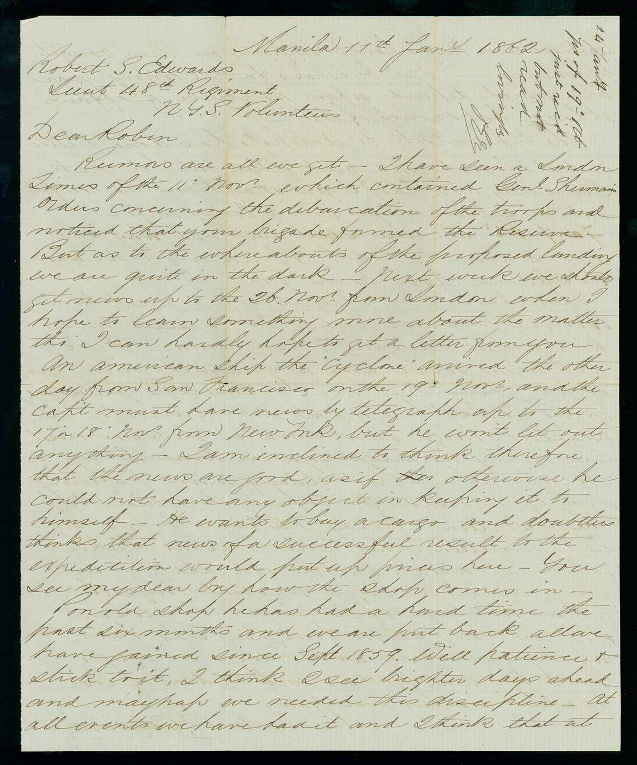Letter, Ogden Ellery Edwards, Manila Philippines, to Robert Sedgwick Edwards