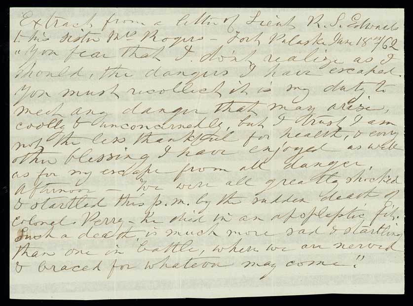 Letter, Robert Sedgwick Edwards, Fort Pulaski, Georgia, to Frances Edwards Rogers