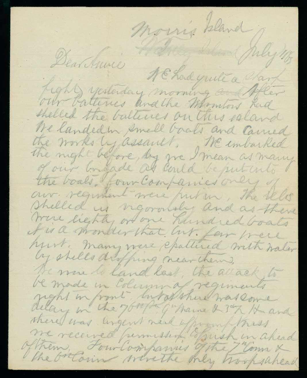 Letter, Robert Sedgwick Edwards, Morris Island, South Carolina, to Anna Louisa Edwards