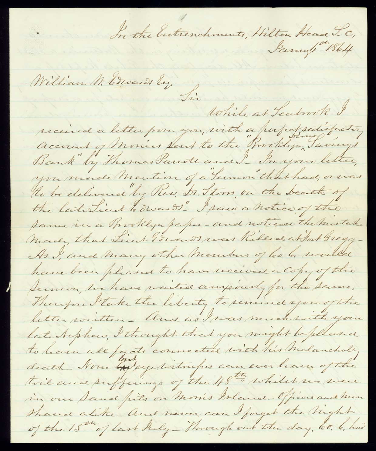 Letter, Dayton Britton, Hilton Head, South Carolina, to William W. Edwards