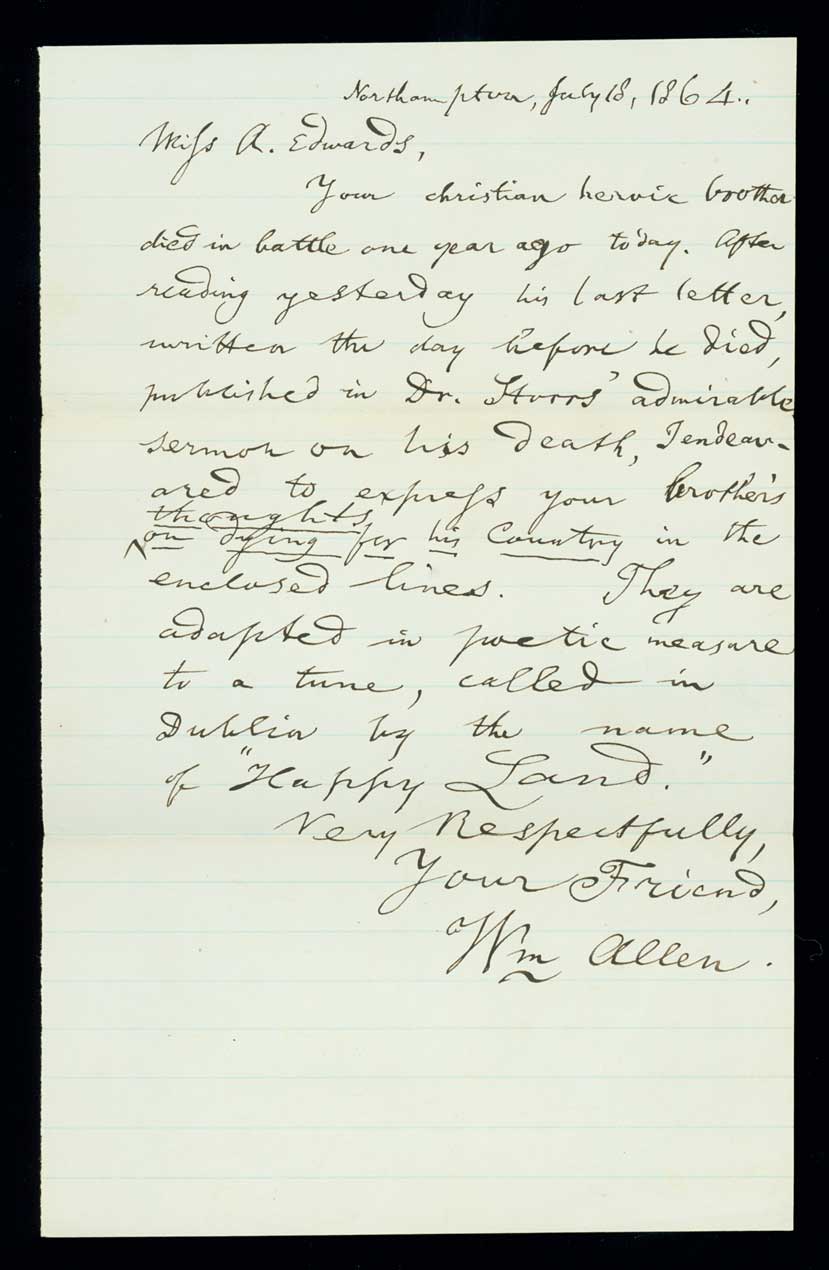Letter, William Allen, Northampton, Massachusetts, to Anna Louisa Edwards