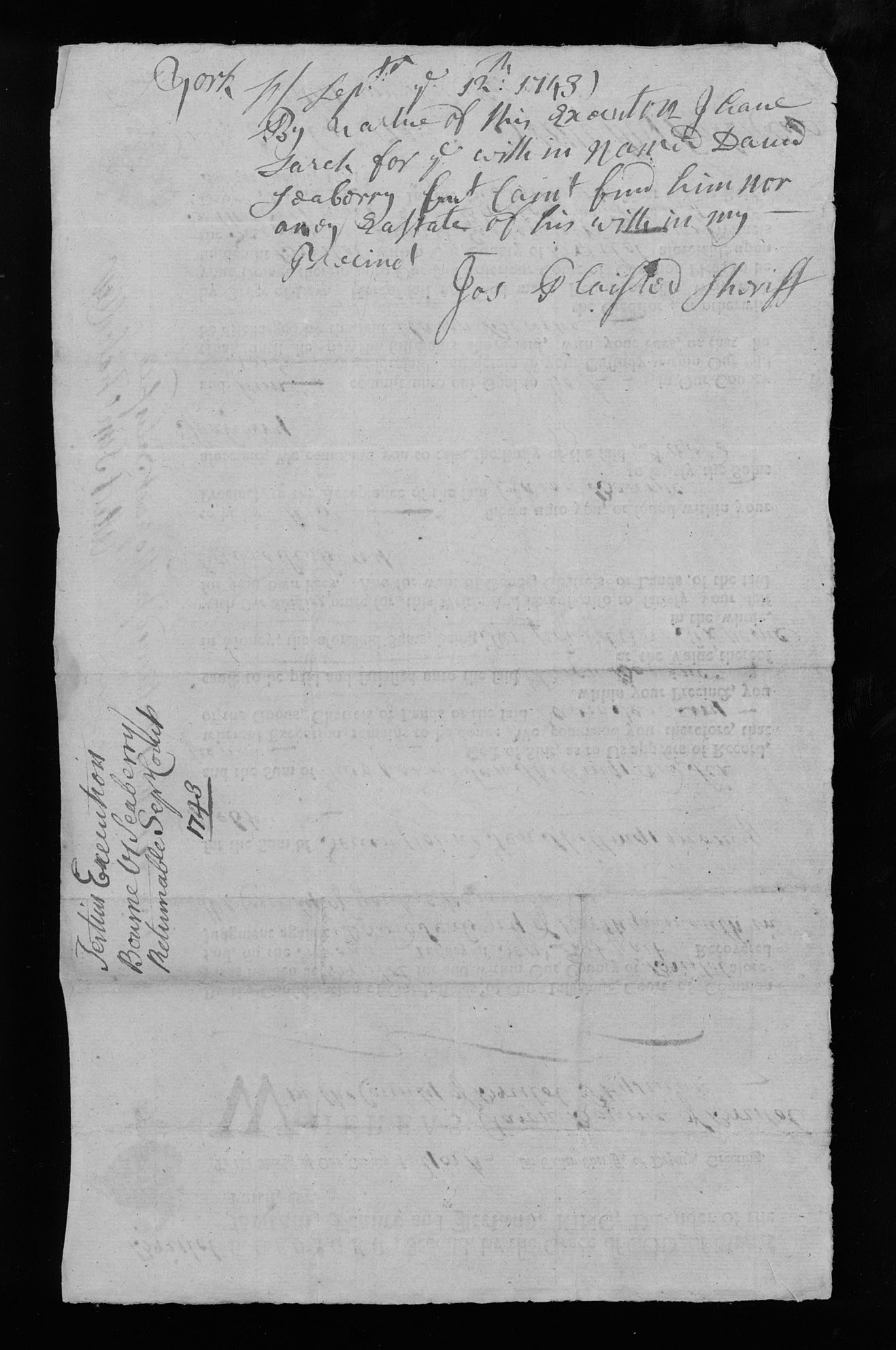 Timothy Fales, Joseph Glaistead, "Write of execution against David Seaberry," Verso